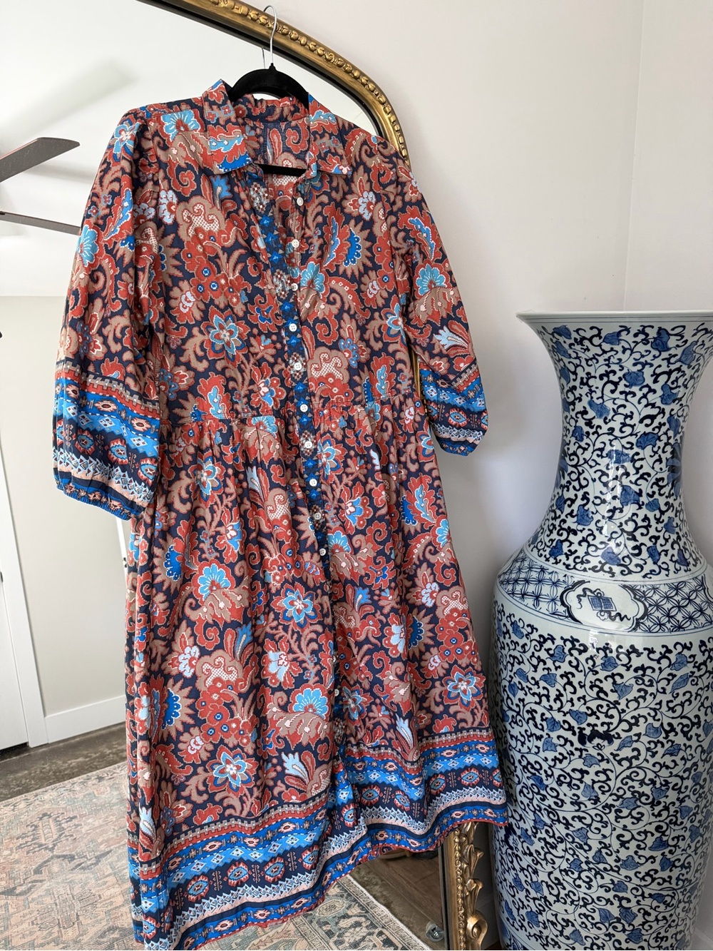 House of Harlow 1960 Brown and Blue Paisley Midi Shirt Dress - Picture 3 of 7